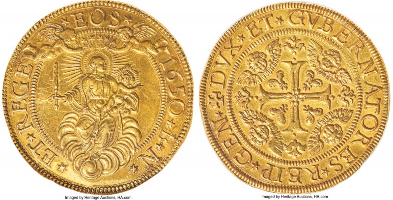 Genoa. Republic gold 12-1/2 Doppie 1650-IBN AU Details (Obverse Graffiti) NGC, K...
