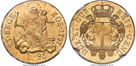 Genoa. Republic gold 96 Lire 1797 MS63 NGC, KM251, Fr-444, Lunardi-360 (R2). A choice emission of this Madonna and Child gold issue featuring shimmeri...