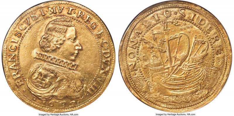 Modena. Francesco I gold 12 Scudi d'Oro (12 Doppie) 1633 MS62 NGC, KM-(Fr)773 (R...