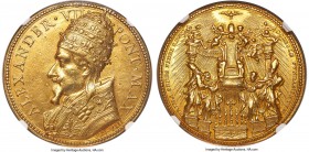 Papal States. Alexander VII gold "St. Peter's Basilica" Medal 1662-Dated AU Details (Mount Removed) NGC, cf. Lincoln-1214 (in bronze), Mazio-269, Bart...