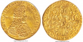 Retegno. Antonio Gaetano gold 10 Zecchini 1686 AU Details (Obverse Scratched) NGC, KM31, Fr-989, MIR-905 (R5), Bellesia-5 (R4). 34.47gm. Hailing from ...