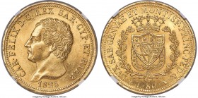 Sardinia. Carlos Felice gold 80 Lire 1825 (Eagle)-L UNC Details (Reverse Scratched) NGC, Turin mint, KM123.1, Fr-1132, Pag-26. An array of scratches a...