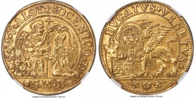 Venice. Alvise Mocenigo IV gold Ducato of 8 Zecchini ND (1763-1778)-GMB AU55 NGC, cf. KM672 (same denomination, different design), Fr-1420 var. (same)...