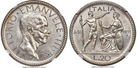 Vittorio Emanuele III 20 Lire Anno IX (1931)-R MS65 NGC, Rome mint, KM69, Dav-145, Mont-70, Gig-40, Pag-676. An excessively rare and difficult issue w...