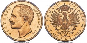 Vittorio Emanuele III gold 100 Lire 1903-R MS62 Prooflike NGC, Rome mint, KM39, Fr-22, Pag-638. A two-year type of clear importance to the series owin...