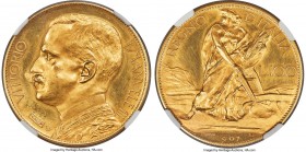 Vittorio Emanuele III gold Specimen Prova 100 Lire 1907 SP63 NGC, KM-Pr7, Pag-148. Pre-modification design of 1910-1927 100 Lire, KM50. A fleeting and...