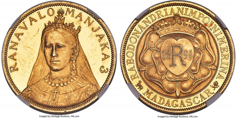 Ranavalona III gold Proof Pattern 5 Francs 1895 PR62 Cameo NGC, KM-XM3c (Unique)...
