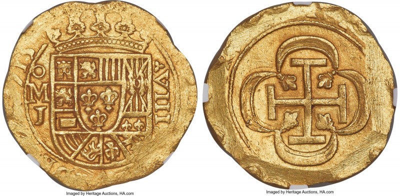 Philip V gold Cob 8 Escudos 1715 Mo-J MS64 NGC, Mexico City mint, KM57.2, Fr-6, ...