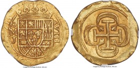 Philip V gold Cob 8 Escudos 1715 Mo-J MS64 NGC, Mexico City mint, KM57.2, Fr-6, Cal-2214 (prev. Cal-109), Cay-9274. 26.98gm. Plain tressures variety. ...
