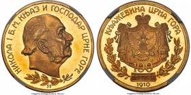 Nicholas I gold Proof "Bare Head" 100 Perpera 1910 PR65+ Ultra Cameo NGC, Vienna mint, KM12, Fr-1. Proof mintage: 25. Bare Head, Facing Right. A stunn...