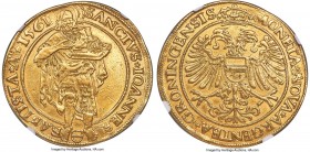 Groningen. City gold Ecu au St. Jean (10 Ducat) 1561 AU55 NGC, Fr-Unl., Delm-1154 (R4; citing this coin), cf. van der Chijs-XVII, 141 (for Daalder), S...