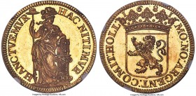 Holland. Provincial gold Proof Off-Metal Gulden 1681 PR64 Cameo NGC, KM61a, Fr-Unl., Delm-801 (R1), CNM-2.28.98, PW-Ho58.4. 17.47gm. Struck to 5 Ducat...