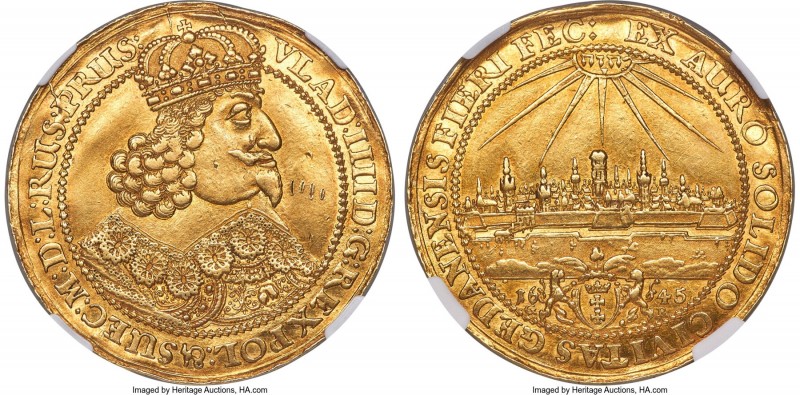 Danzig. Wladislaw IV gold 4 Ducat 1645-GR AU Details (Obverse Graffiti) NGC, Dan...