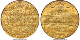 Thorn. Sigismund III gold 4-1/2 Ducat 1629-Dated (1631)-HH/HL AU Details (Plugged) NGC, Thorn mint, KM-Unl., cf. Fr-56 (Very Rare; Struck from 1/2 Tal...