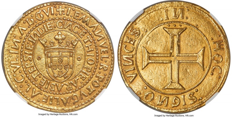 Manuel I (1495-1521) gold 10 Cruzados (Portugués) ND (c. 1498-1502) MS62 NGC, Li...