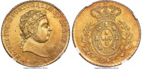 João VI gold 6400 Reis (Peça) 1826 AU Details (Obverse Cleaned) NGC, Lisbon mint, KM378, Fr-134, Gomes-9.01. A scarcer date, from a mintage of only 10...