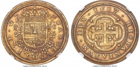 Charles II gold 8 Escudos 1687/3-BR MS62 NGC, Segovia mint, KM197, Fr-219, Onza-145 (Rare), Cal-1001 (prev. Cal-37), Cay-7906. Beginning in the 16th c...