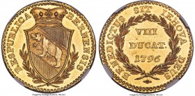 Bern. City gold 8 Ducat 1796 MS62 Prooflike NGC, KM157, Fr-174, HMZ-2-205e, Divo-465a, Wunderly-Unl. 27.63gm. Of inspiring quality for this rare and d...
