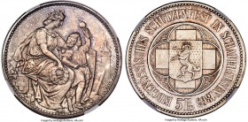 Confederation "Schaffhausen Shooting Festival" 5 Francs 1865 MS63 NGC, Bern mint, KM-XS8, Richter-1054. Clad in a hearty silver patina to the obverse,...