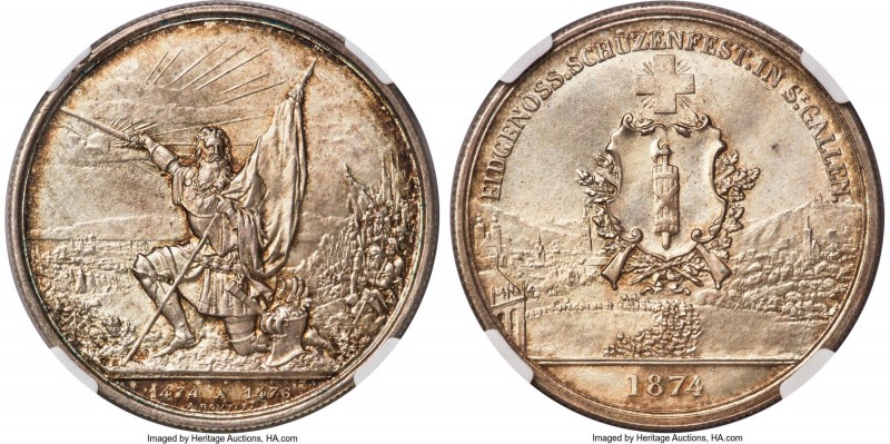 Confederation "St. Gallen Shooting Festival" 5 Francs 1874 MS67+ NGC, Bern mint,...