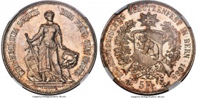 Confederation "Bern Shooting Festival" 5 Francs 1885 MS64+ NGC, Bern mint, KM-XS17, Richter-193. Mintage: 25,000. Silver-toned and embellished with ho...
