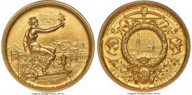 Confederation gold "Zurich - Winterthur Shooting Festival" Medal 1895 MS65 NGC, Martin-1046, Richter-1756a (RR). 45mm. 76.33gm. By G. Hantz and H. Wil...