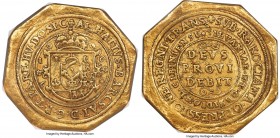 Achatius Barcsai gold Siege Klippe 10 Ducat 1660-CIBINIENSI AU58 NGC, Hermannstadt mint, KM342 (Rare), Fr-408, Resch-12, Husz-576. 34.43gm. Struck dur...