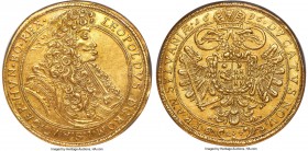 Leopold I gold 10 Ducat 1696-KV AU58 NGC, Klausenburg mint, KM517, Fr-482, Horsky-Unl., Husz-835, Resch-16, CNA-91-g-1. 34.45gm. Struck from Taler die...