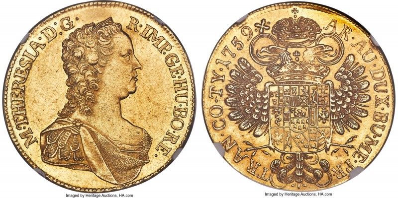 Maria Theresa gold 5 Ducat 1759 MS61+ NGC, Karlsburg mint, cf. KM632 (struck wit...