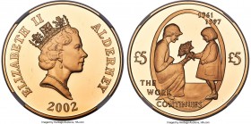 British Dependency. Elizabeth II gold Proof "Princess Diana - The Work Continues" 5 Pounds 2002 PR69 Ultra Cameo NGC, KM27b, Fr-22. Mintage: 100. Mark...