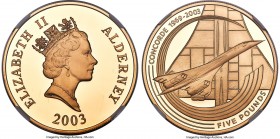 British Dependency. Elizabeth II gold Proof "Final Flight - Concorde" 5 Pounds 2003 PR69 Ultra Cameo NGC, KM35b, Fr-29. Mintage: 500. Tied for the fin...