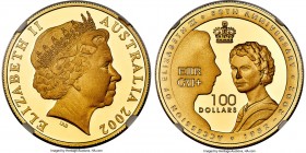Elizabeth II gold Proof "Golden Jubilee" 100 Dollars 2002-B PR69 Ultra Cameo NGC, Royal Australian mint, KM646, Fr-87. Mintage: 2,002. Commemorating E...