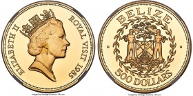 Elizabeth II gold Proof "Royal Visit" 500 Dollars 1985 PR69 Ultra Cameo NGC, KM101, Fr-16. Estimated mintage: 250. Commemorating the Queen's royal vis...