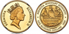 British Colony. Elizabeth II gold Proof "Hogge Money" 100 Dollars 1989 PR69 Ultra Cameo NGC, KM60, Fr-13. Mintage: 500. A pristine specimen with a sil...