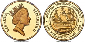 British Colony. Elizabeth II gold Proof "Hogge Money" 100 Dollars 1989 PR69 Ultra Cameo NGC, KM60, Fr-13. Mintage: 500. Struck to commemorate the fame...