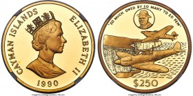 British Colony. Elizabeth II gold Proof "Spitfires Over Dover" 250 Dollars 1990 PR69 Ultra Cameo NGC, KM107, Fr-37. Mintage: 500. This issue honors th...