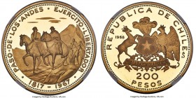 Republic gold Proof "San Martin's Passage" 200 Pesos 1968-So PR69 Ultra Cameo NGC, Santiago mint, KM186, Fr-58. Mintage: 965. Honoring the 150th anniv...