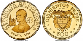 Republic gold Proof "Eucharistic Congress" 500 Pesos 1968-NI PR68 Ultra Cameo NGC, Numismatica Italiana mint, KM234, Fr-118. Mintage: 8,000. Struck in...