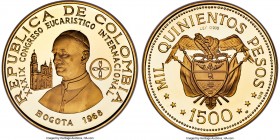 Republic gold Proof "Eucharistic Congress" 1500 Pesos 1968-NI PR69 Ultra Cameo NGC, Numismatica Italiana mint, KM235, Fr-117. Mintage: 8,000. #5916. S...