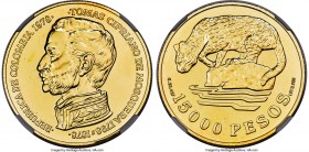 Republic gold "Ocelot" 15000 Pesos 1978 MS67 NGC, KM266, Fr-140. Mintage: 490. An elusive, brilliant, pale-gold conservation issue depicting an ocelot...