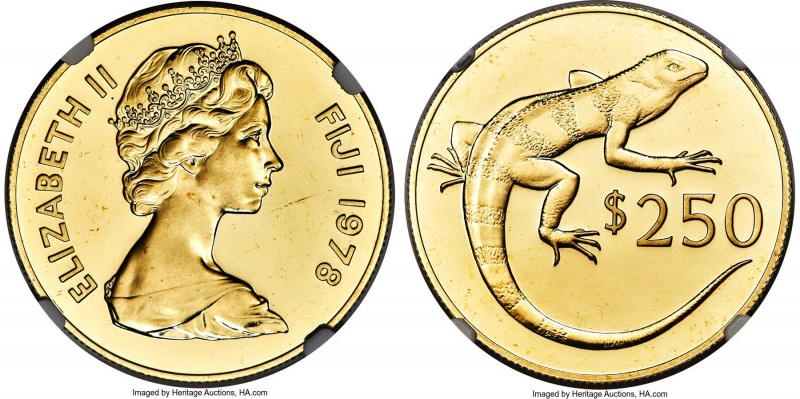 British Colony. Elizabeth II gold "Banded Iguana" 250 Dollars 1978 MS66 NGC, KM4...