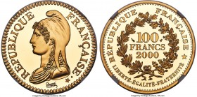 Republic gold Proof "Dupre Style Bust" 100 Francs 2000 PR70 Ultra Cameo NGC, Paris mint, KM-Unl., Fr-746. Mintage: 1,000. A technically perfect specim...