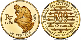 Republic gold Proof "Rodin - The Thinker" 500 Francs 1996 PR69 Ultra Cameo NGC, Paris mint, KM1128, Fr-700a. Mintage: 5,000. Museum Treasures series. ...