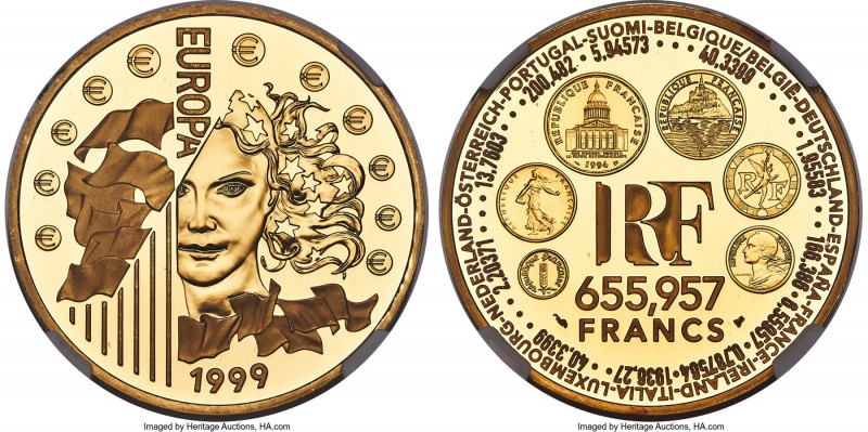 Republic gold Proof "Europa" 655.957 Francs 1999 PR69 Ultra Cameo NGC, Paris min...