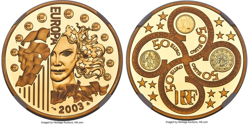 Republic gold Proof "Europa" 50 Euro 2003 PR69 Ultra Cameo NGC, Paris mint, KM19...