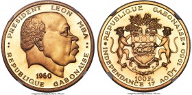 Republic gold Proof "Independence" 100 Francs 1960 PR68 Cameo NGC, KM4, Fr-1. Mintage: 500. Minted to commemorate Gabon's independence from France, th...