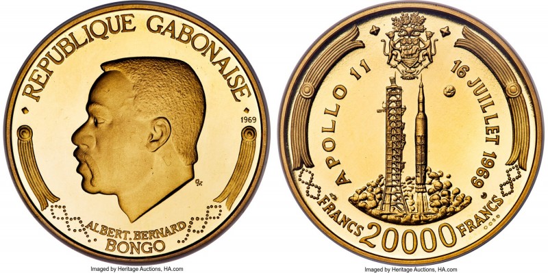 Republic gold Proof "Apollo 11 Launching Pad" 20000 Francs 1969-NI PR67 Ultra Ca...