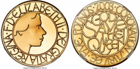Elizabeth II gold Proof "Queen's Golden Jubilee" 5 Pounds 2003 PR69 Ultra Cameo NGC, KM1038b, Fr-469. Mintage: 1,896. The stylized profile portrait of...