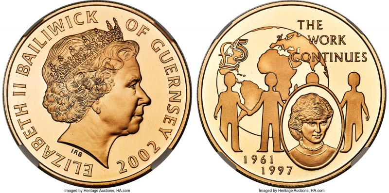British Dependency. Elizabeth II gold Proof "Princess Diana" 5 Pounds 2002 PR70 ...