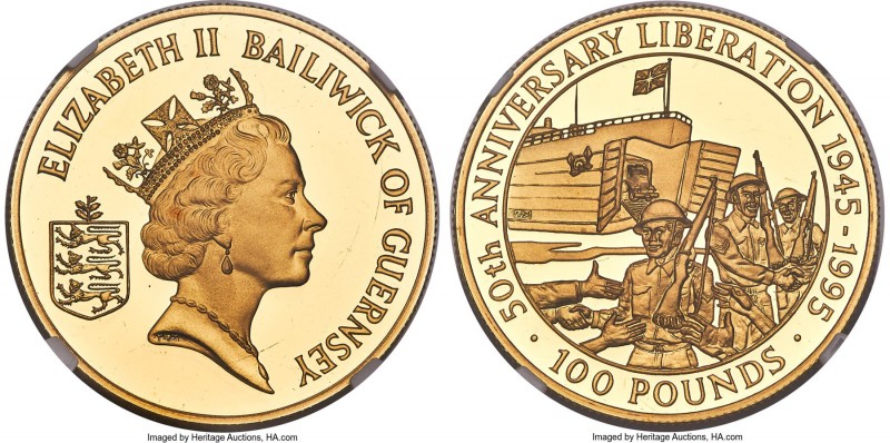 British Dependency. Elizabeth II gold Proof "50th Anniversary of Liberation" 100...